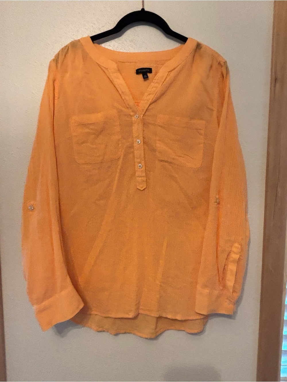 Talbots Orange Lightweight Button-Up Tunic Blouse